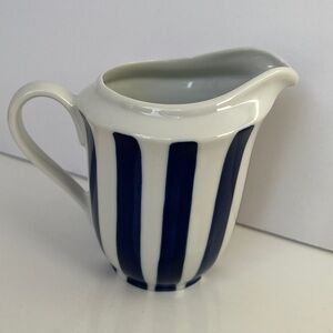 Vintage Lyngby Denmark Blue & White Striped Porcelain Creamer